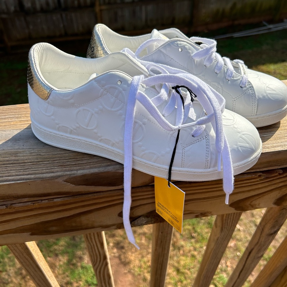 Valentino White Sneakers with Cream Detail